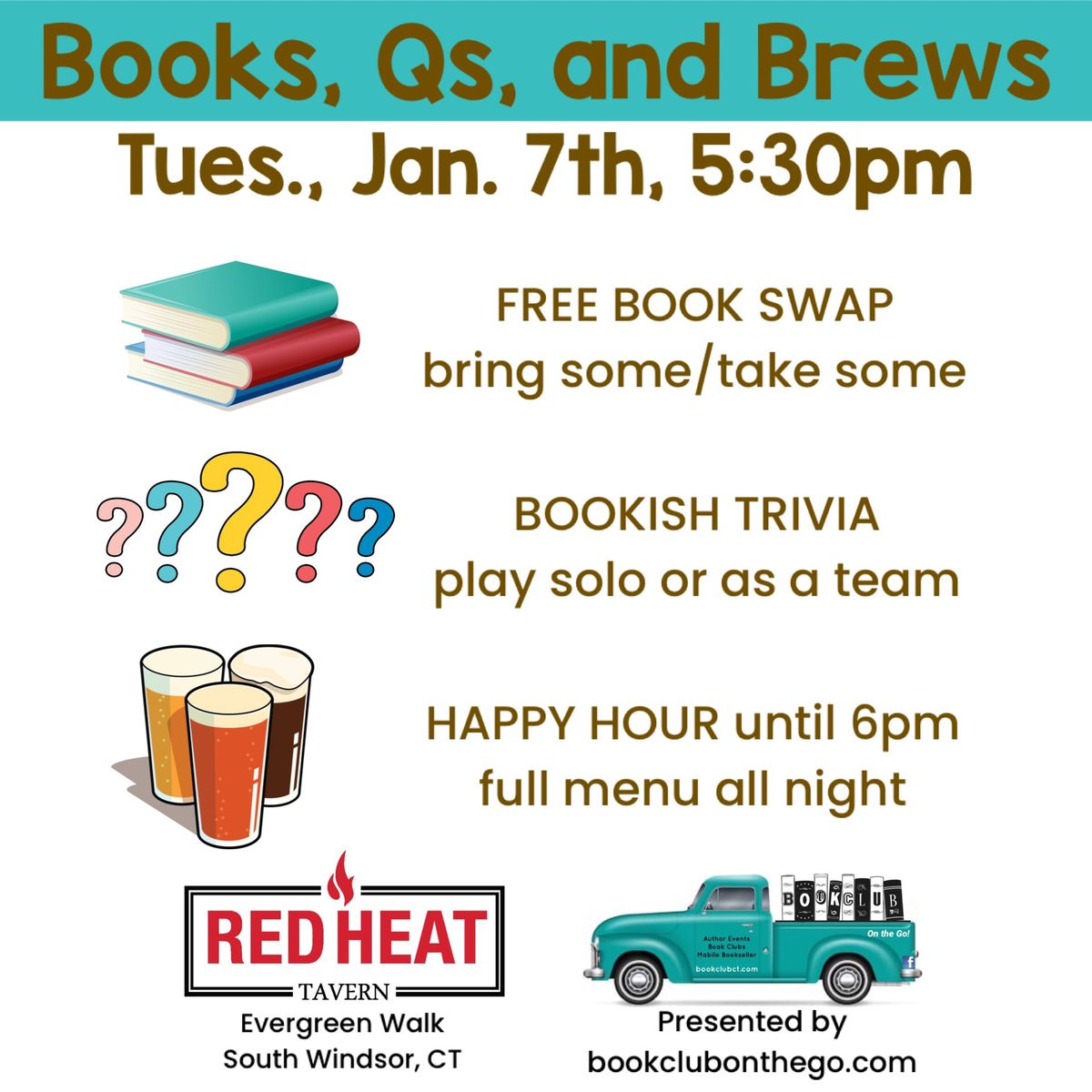 Books, Qs, and Brews at Red Heat Tavern