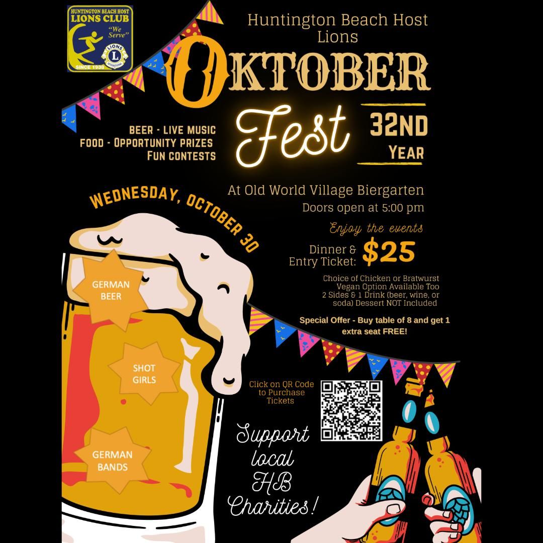 Oktober Fest at Old World Village Biergarten. Tickets are only $25.00. Scan the QR code for Tickets