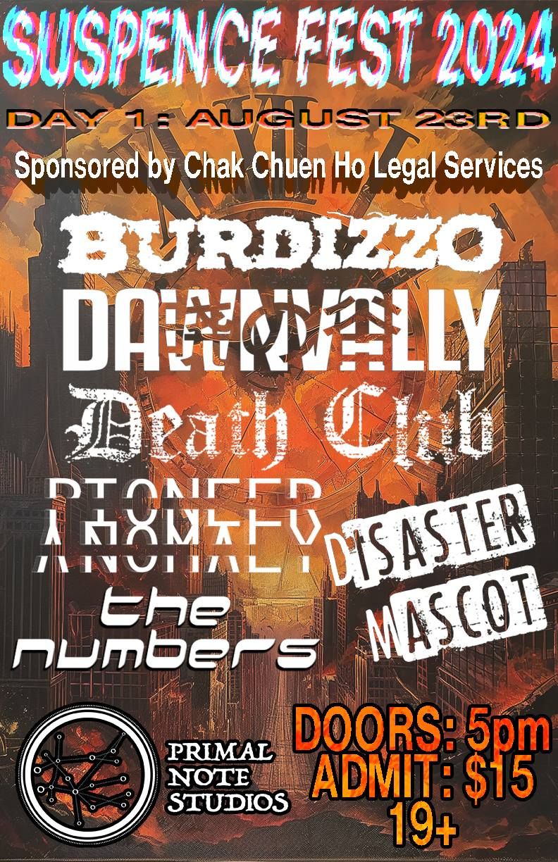 Suspense Fest 2.0 - Burdizzo, DawnVally, Death Club, Pioneer Anomaly, The Numbers & Disaster Mascot