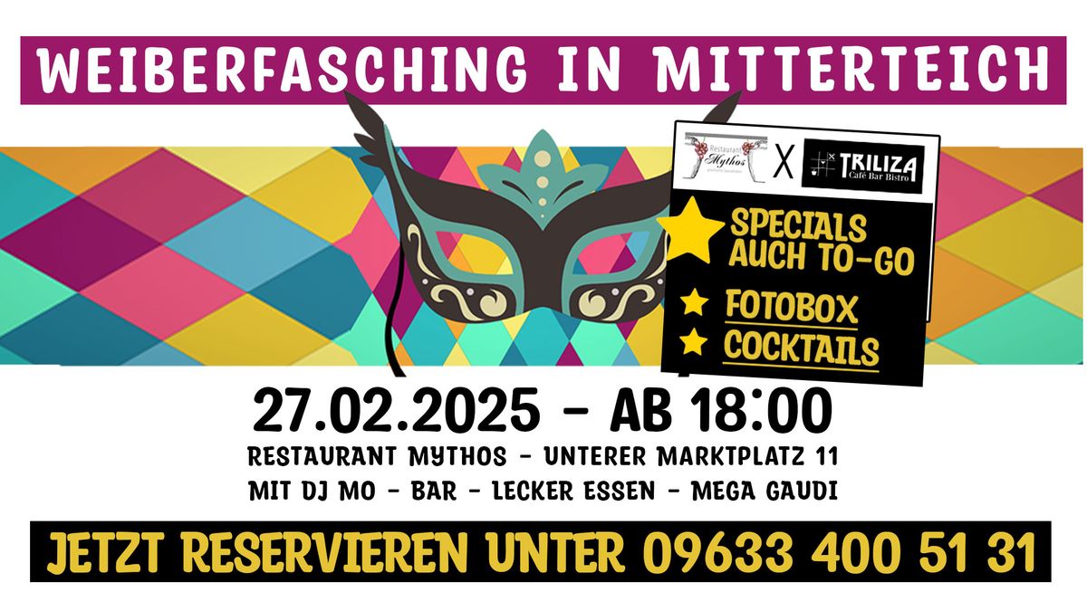 Weiberfasching 2025 in Mitterteich mit Cocktails, Fotobox, DJ MO, lecker Essen und mega Gaudi