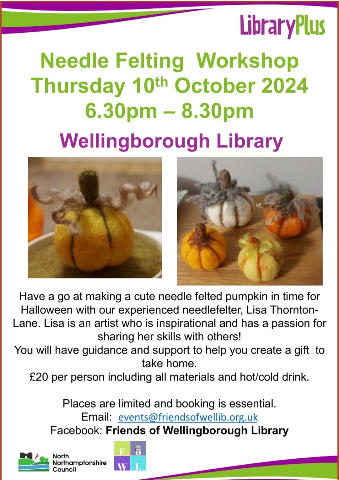 Needlefelting Workshop: Make Pumpkins at Wellingborough Library