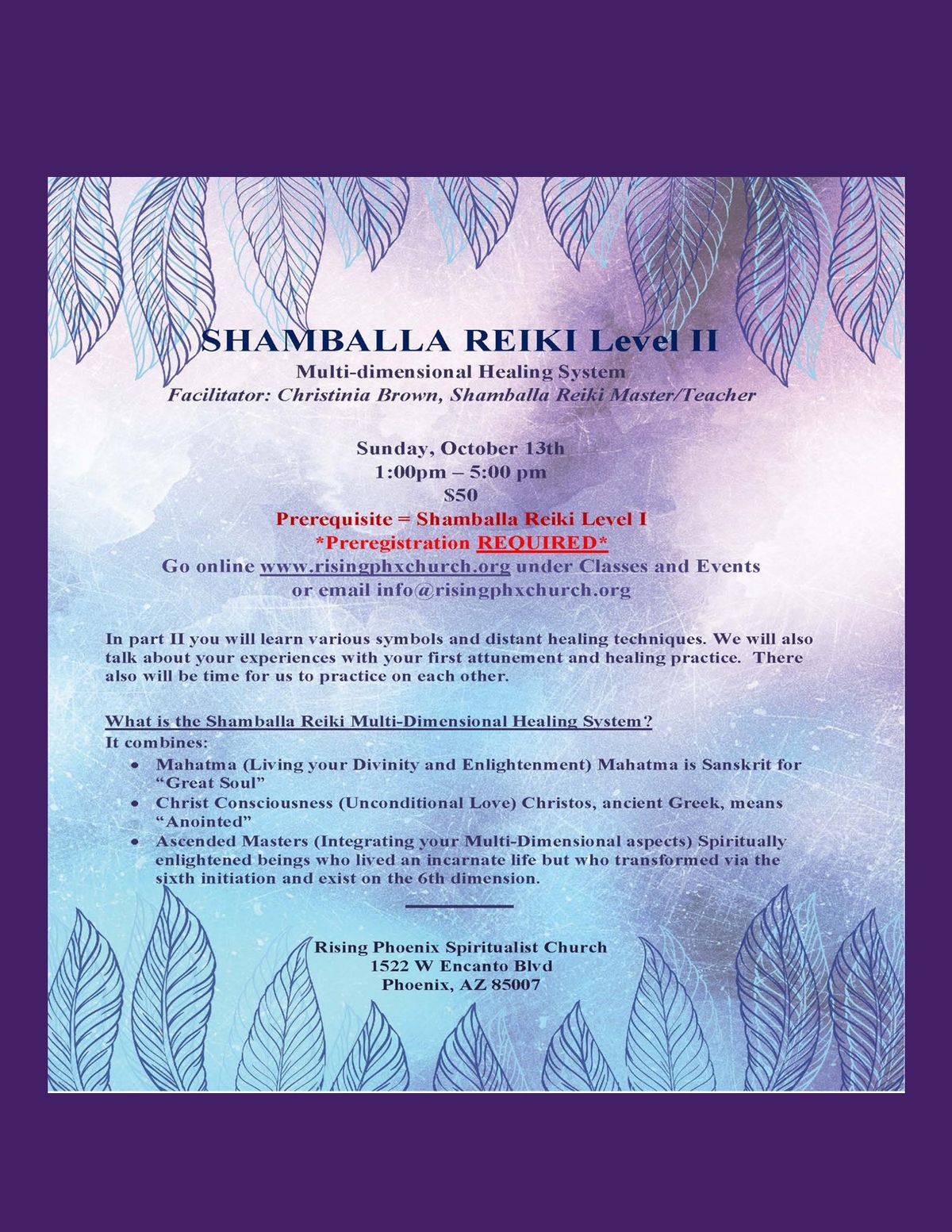 SHAMBALLA REIKI Level II with Christinia Brown