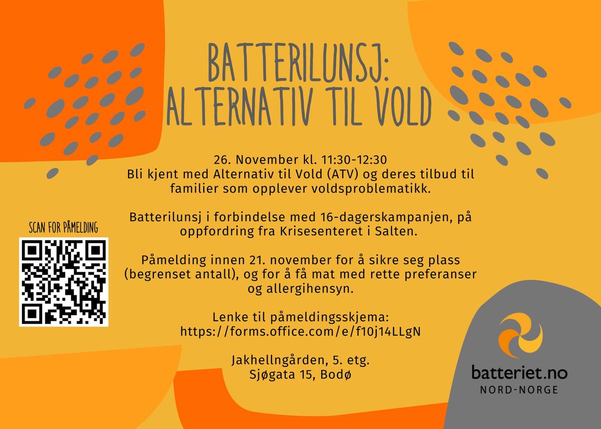 Batterilunsj (Gratis): 16-dagerskampanjen - Alternativ til vold (ATV)