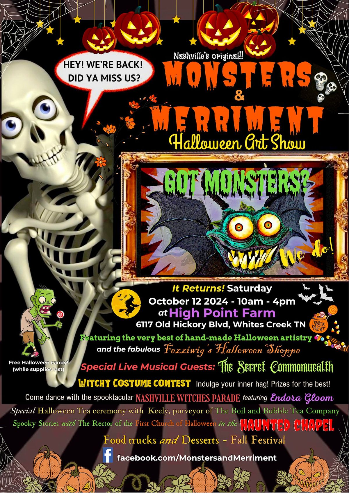 MONSTERS & MERRIMENT HALLOWEEN ART SHOW & Nashville Witch Dance and Parade!