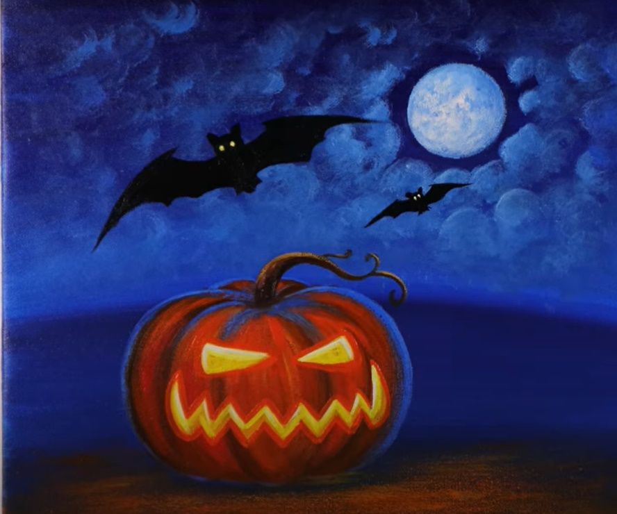 Halloween Haunted Pumpkin & Bat Paint & Sip