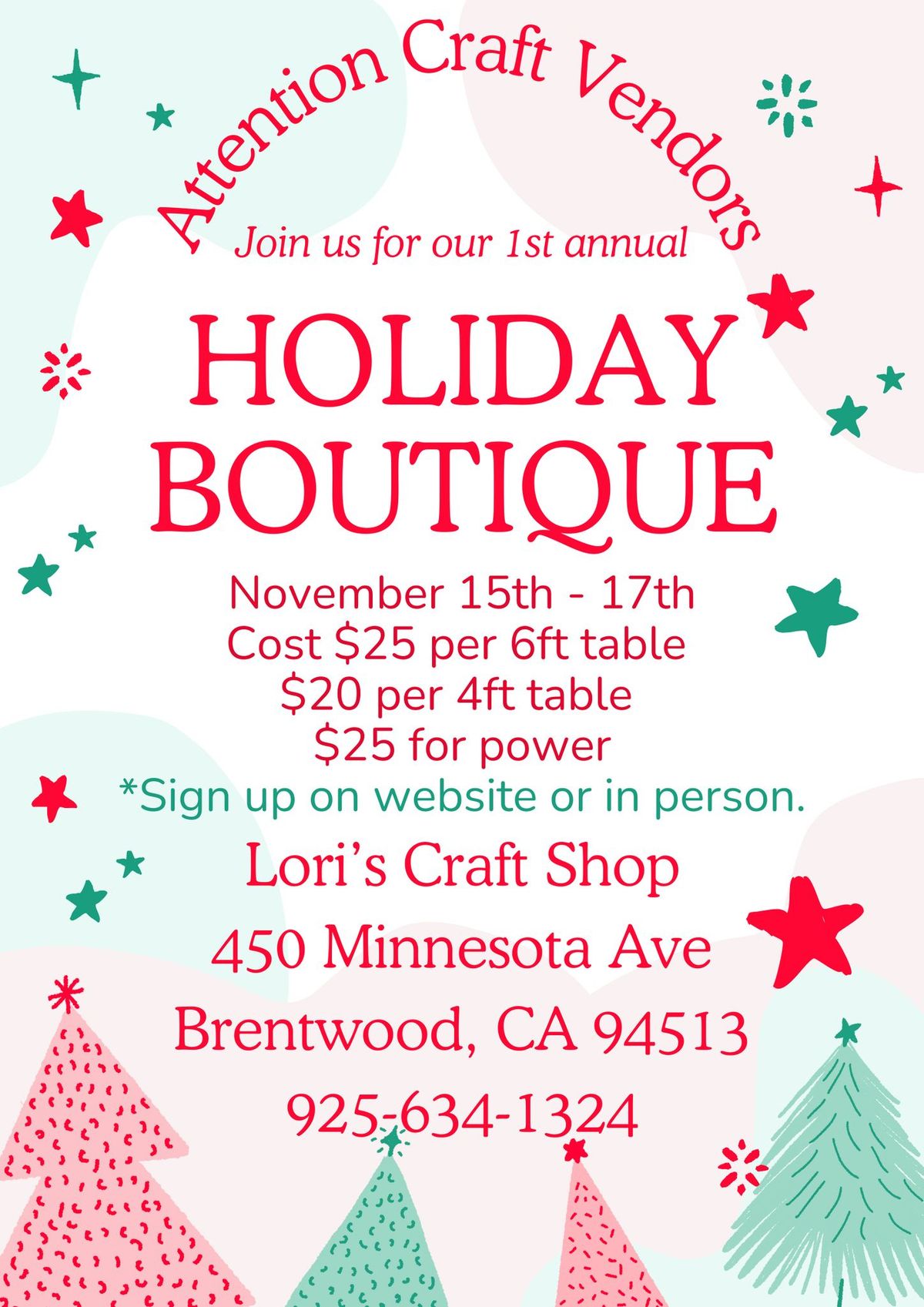 HOLIDAY BOUTIQUE - ATTENTION VENDORS