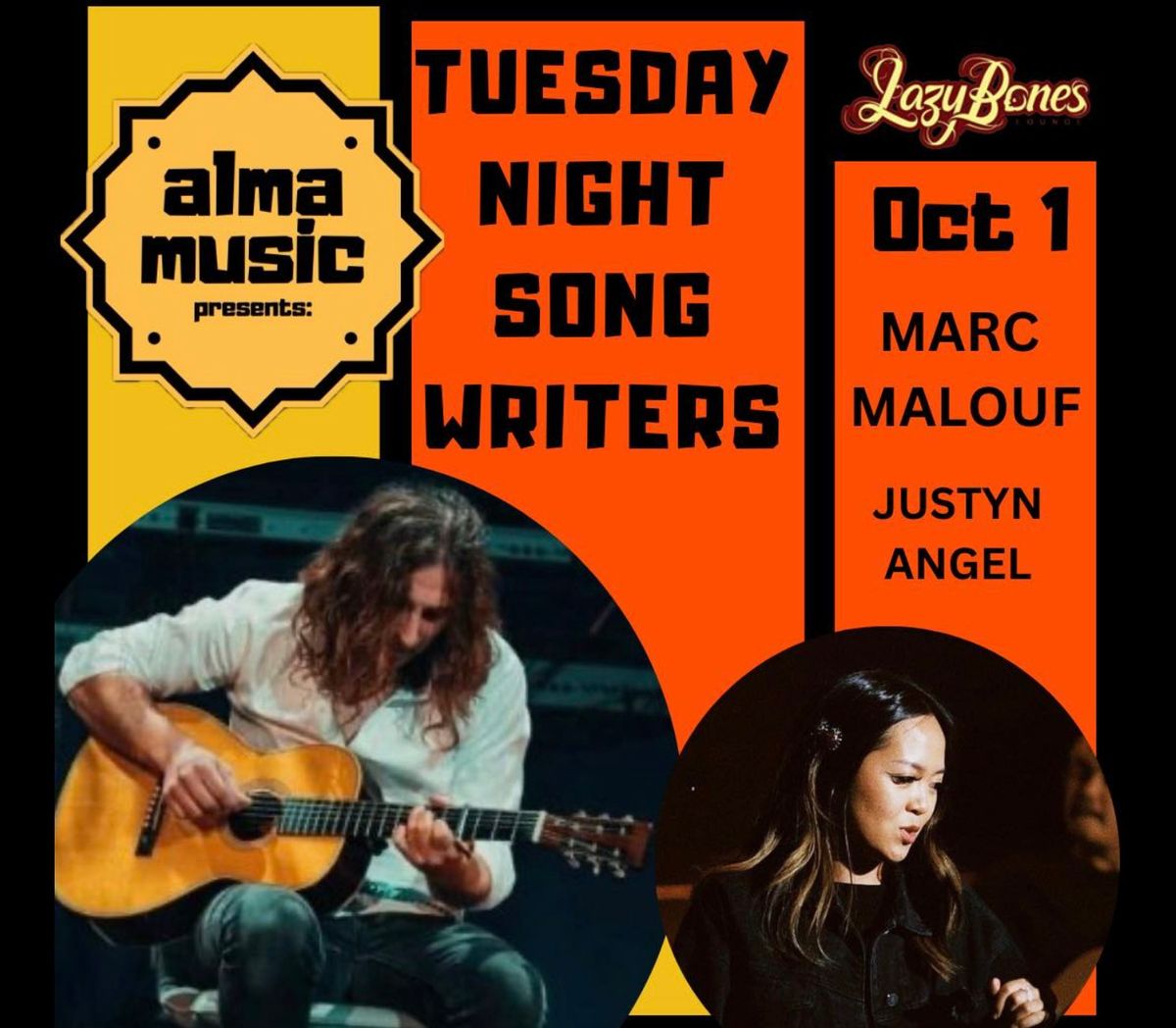 Alma Music presents: Tuesday Night Songwriters feat. MARC MALOUF & JUSTYN ANGEL 