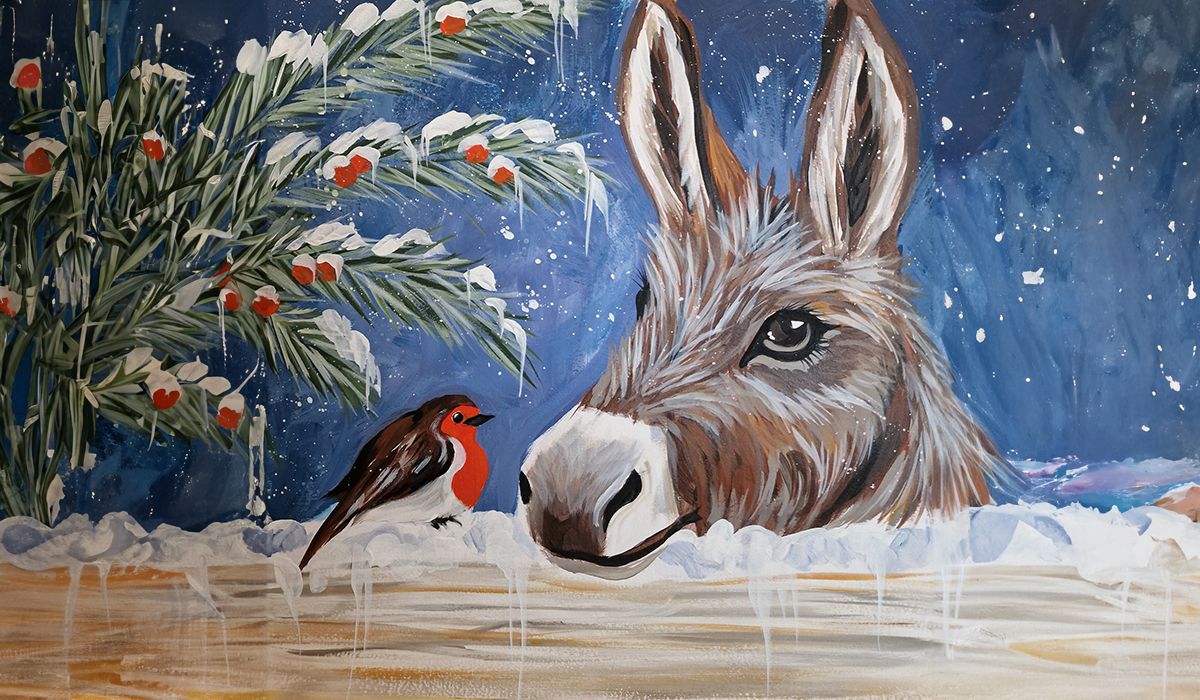 Christmas Canvas Art Workshop:  paint a festive robin and donkey