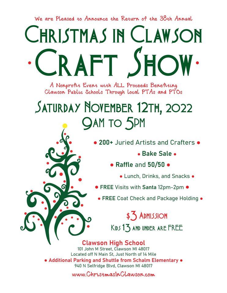 Christmas In Clawson 2022 Christmas In Clawson Craft Show, Clawson High School, 12 November 2022
