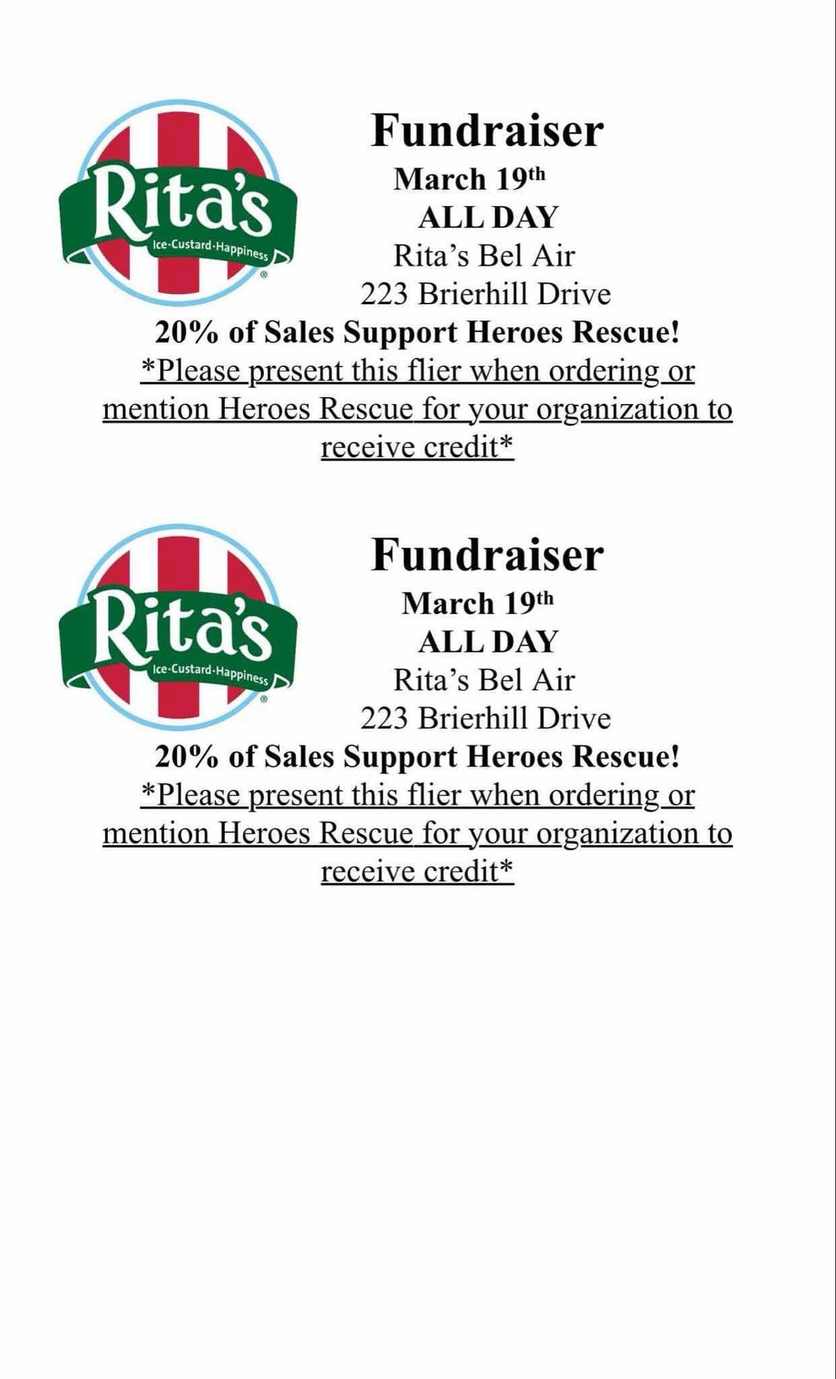 Fundraiser at Rita's!