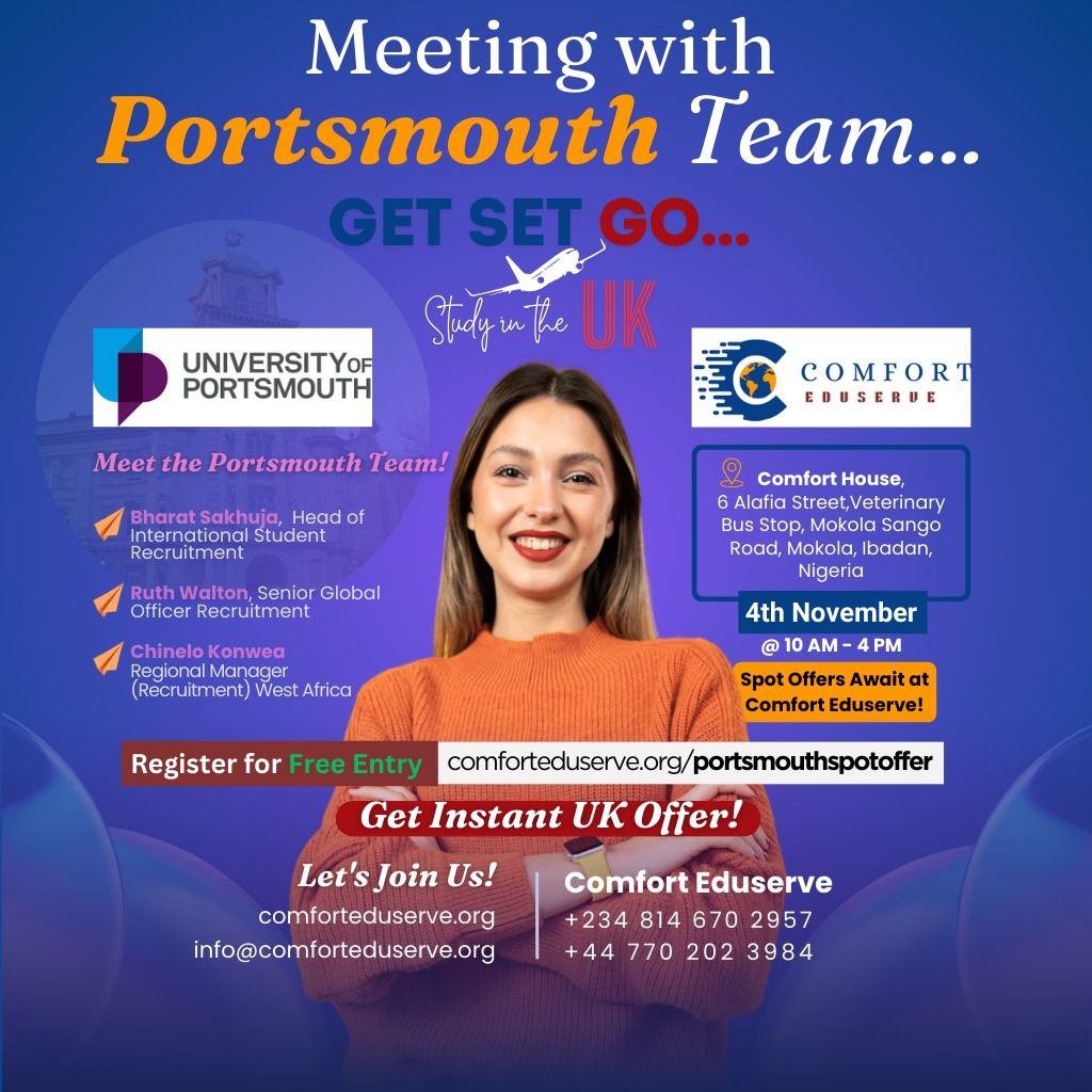 Meet with University of Portsmouth Team : Get Instant UK Offer Letter