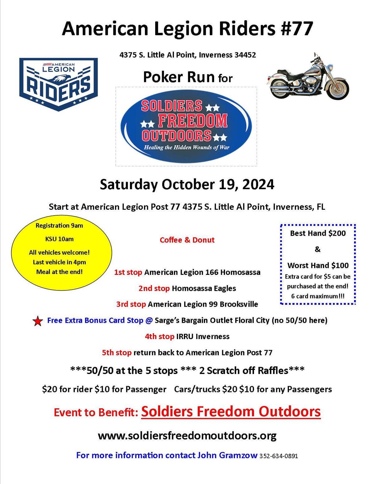 Poker ride for Soldiers Freedom Outdoors!