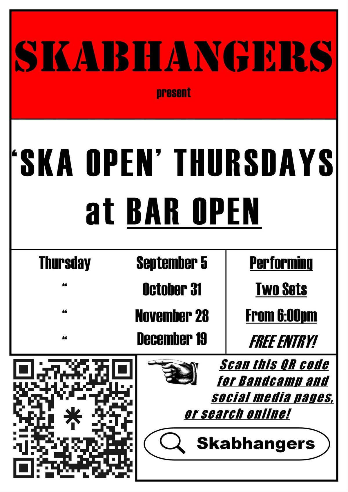 SKABHANGERS present 'SKA OPEN' @ BAR OPEN!