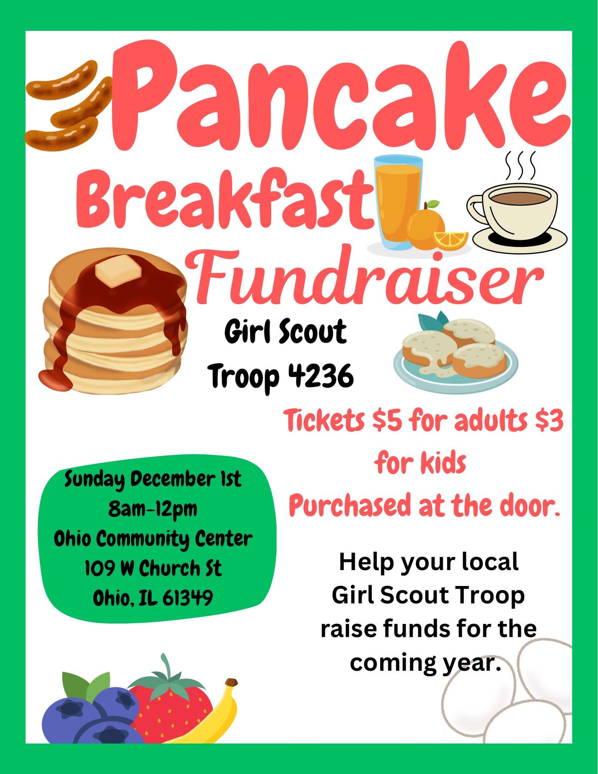 Pancake Breakfast Fundraiser for GSCIL Troop #4236