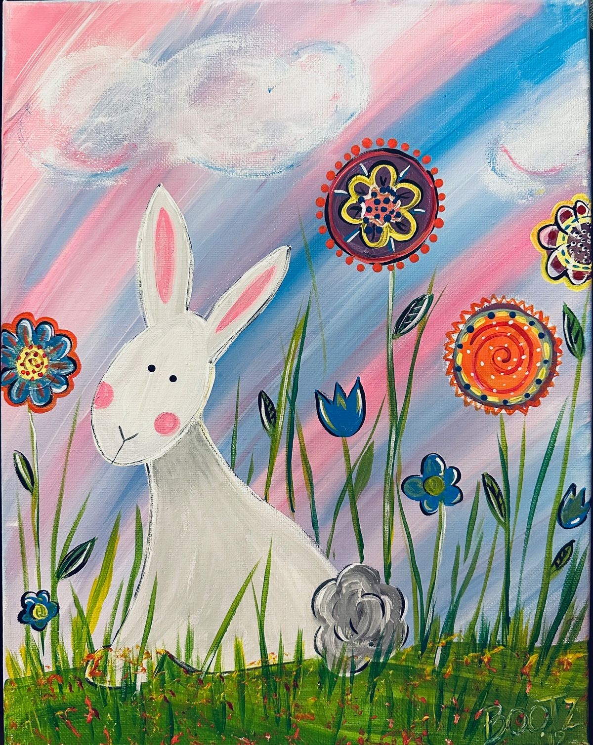 "Mandala Flower Bunny" Acrylic Canvas Painting Class and FUNdraiser for EARS at Claytopia