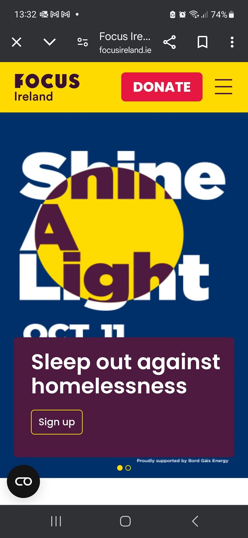 Shine a Light Sleepout for Focus Ireland