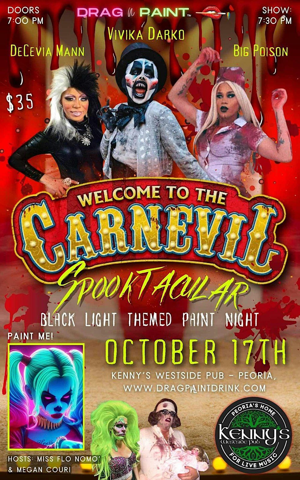 Drag N\u2019 Paint: Welcome to the Carnevil Black Light Halloween Party