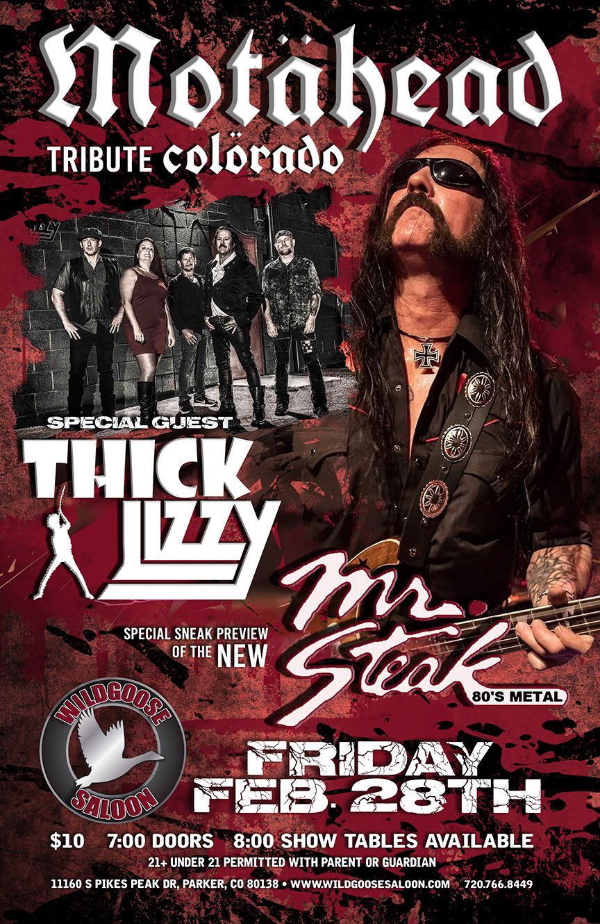 Wildgoose Saloon Presents Motorhead, Thin Lizzy and 80's Metal Tribute Night