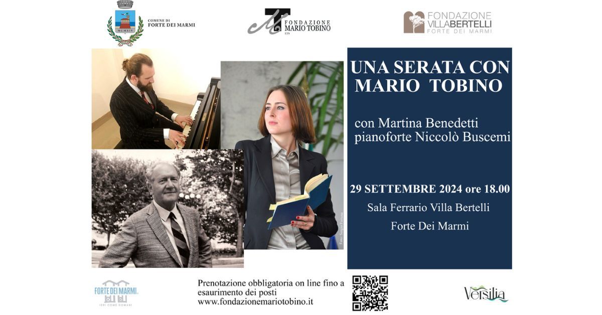 "Una serata con Mario Tobino" con Martina Benedetti. Niccol\u00f2 Buscemi al pianoforte 