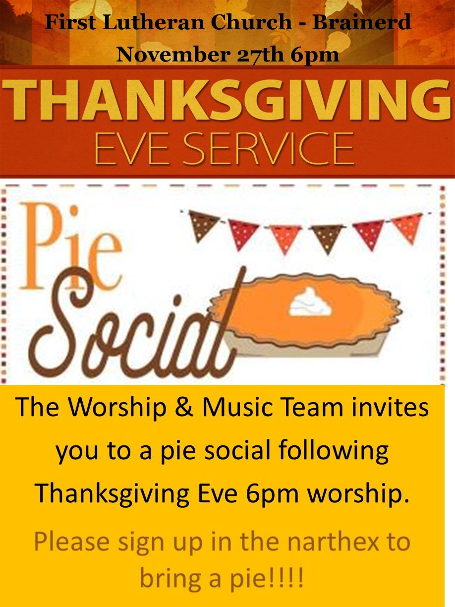 Thanksgiving Eve Worship and Pie Social