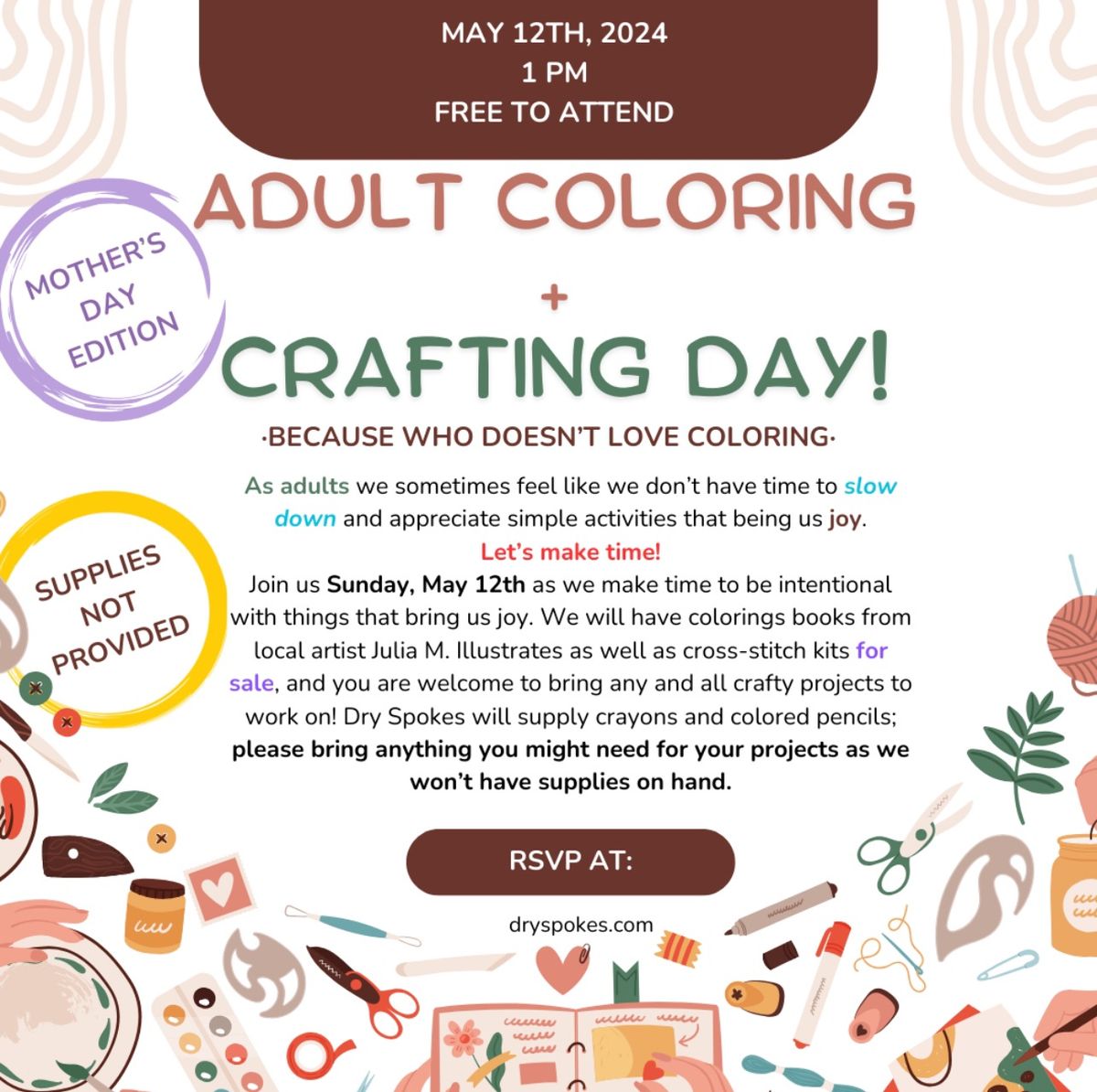 Adult Coloring + Crafting Day: Mother\u2019s Day Edition 