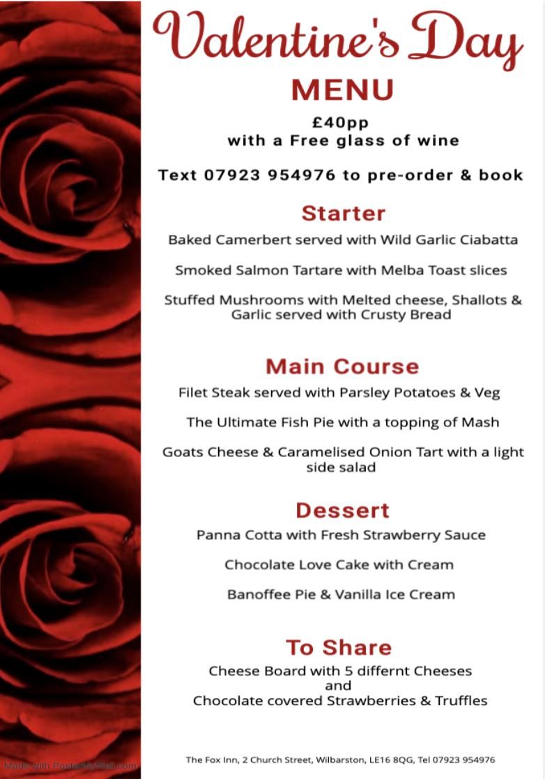 Valentine's Evening Menu 