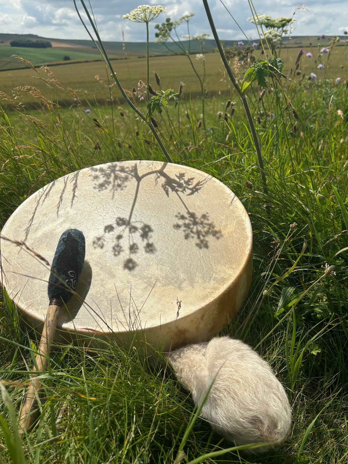 Shamanic drumming and healing circle. The Ancestors, North Holmwood, Surrey 