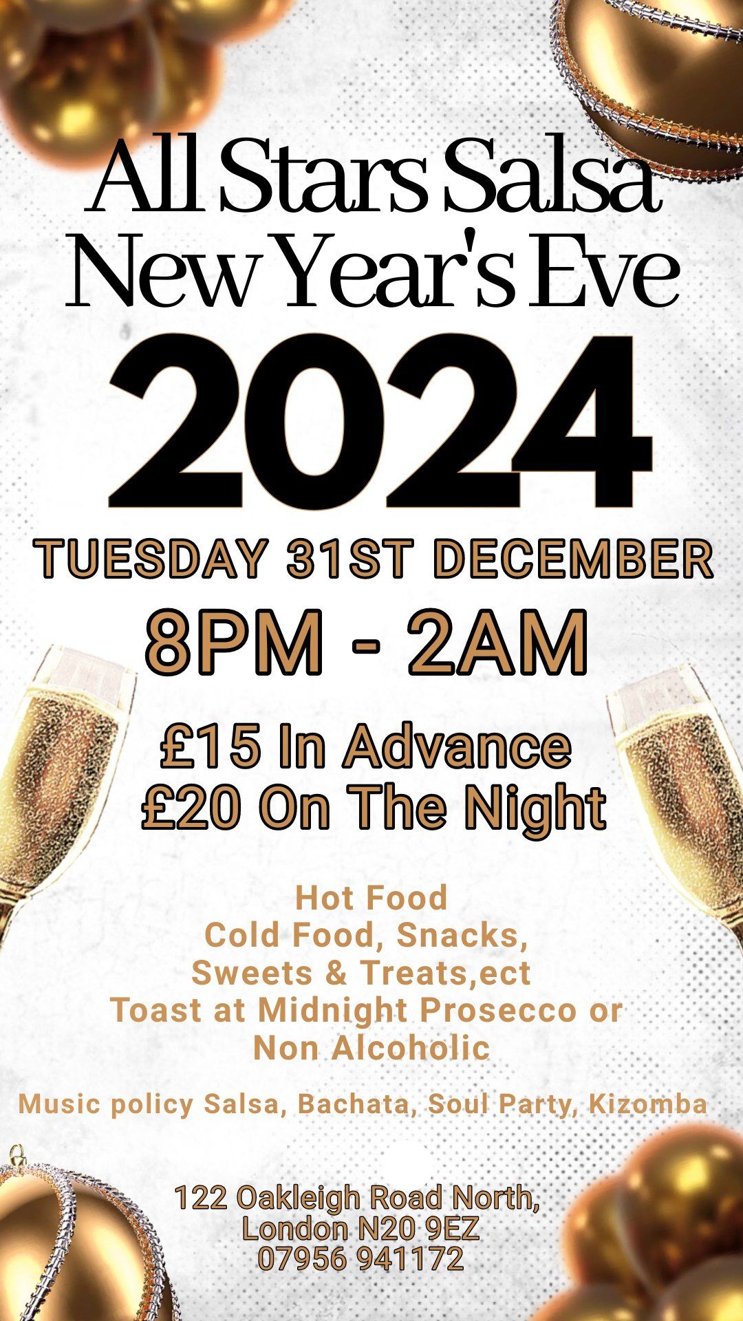 All Stars Salsa New Years Eve Tuesday 31st December 2024 2am close