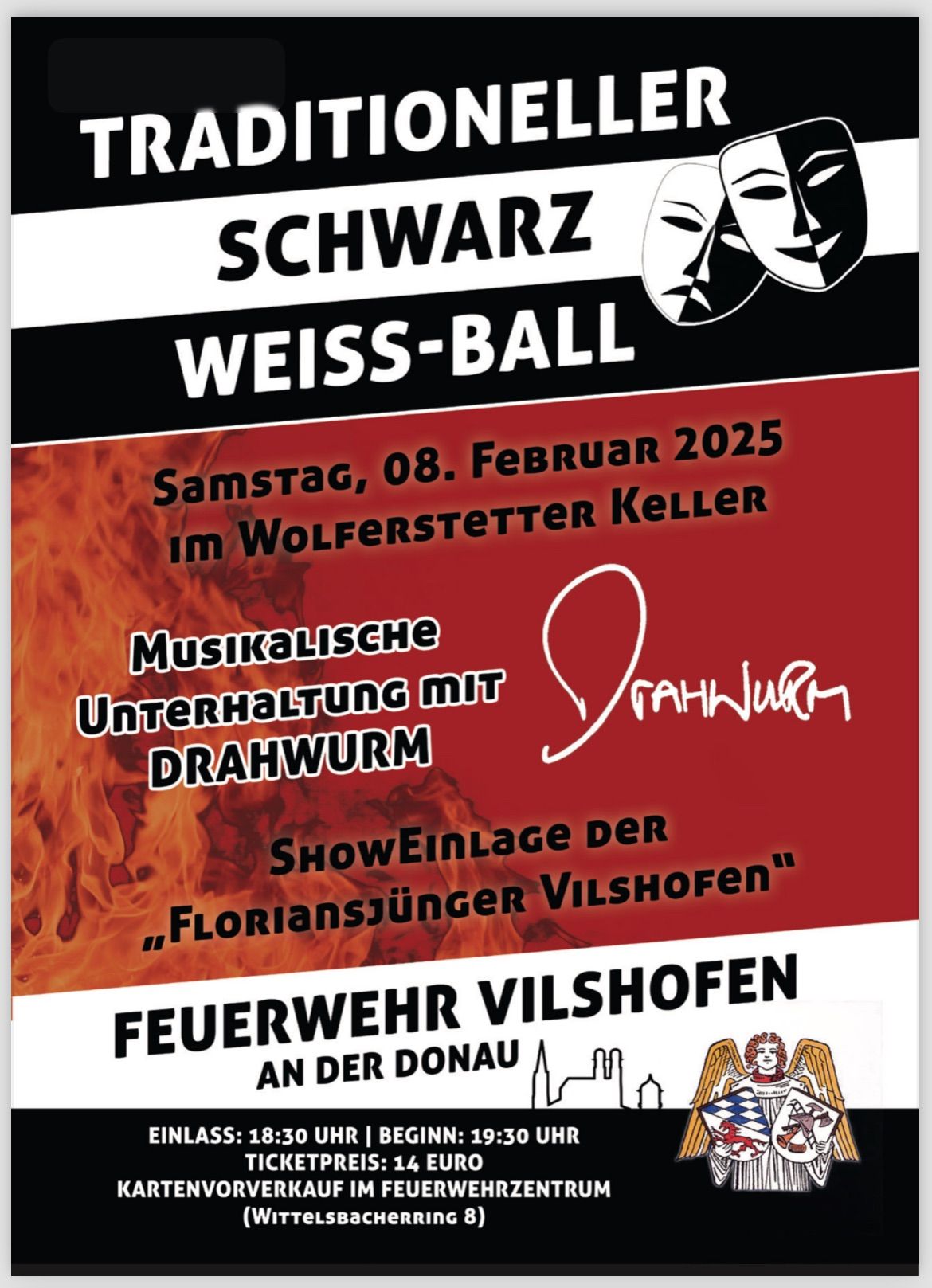 Traditioneller Schwarz\/Wei\u00df Ball der Freiwilligen Feuerwehr Vilshofen a.d. Donau