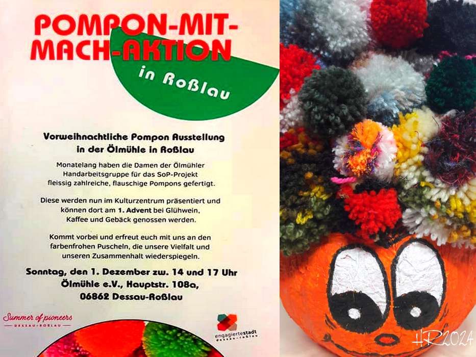 POMPOM-mit-MACH-AKTION  zum 1. Advent - Vorweihnachtliche Bommel-Ausstellung in der \u00d6lm\u00fchle Ro\u00dflau