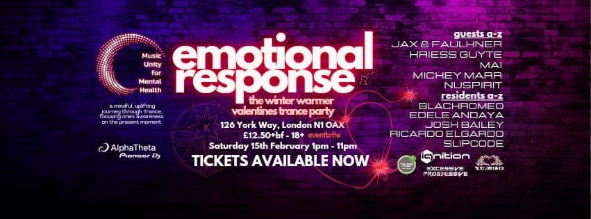 Music Unity For Mental Health presents Emotional Response Winter Valentines Trance Party