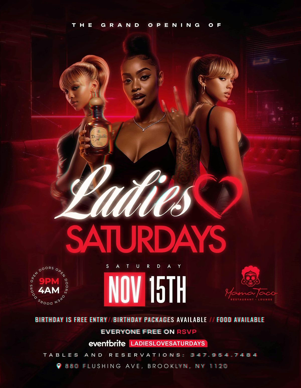 \u201cLADIES LOVE SATURDAYS\u201d Everyone Free On Rsvp (9-4am) @ MAMA TACO Brooklyn