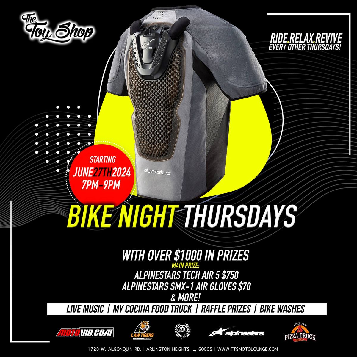 Bike Night Thursdays Round 3 June 27th with Nicks Pizza Food Truck! 