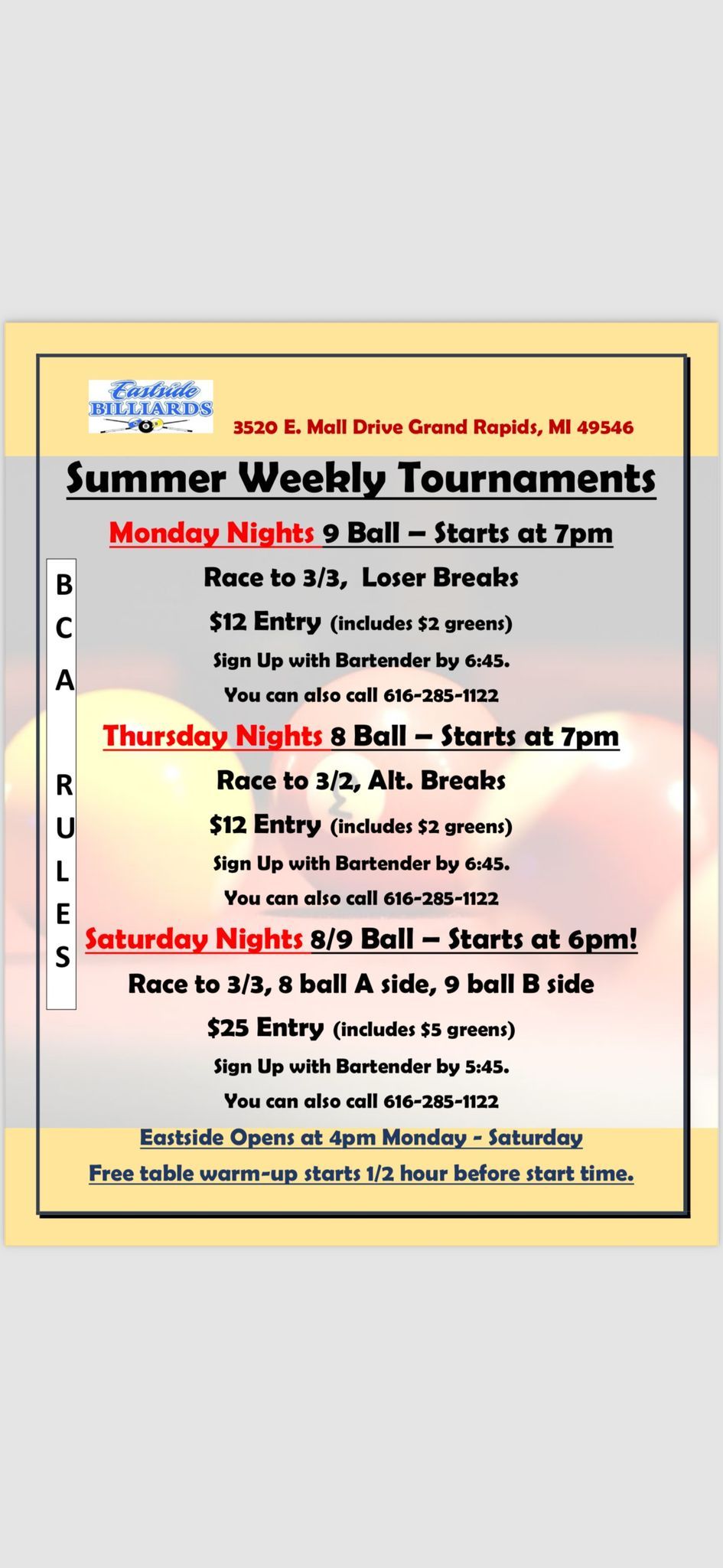 Monday Night 9 Ball Weekly