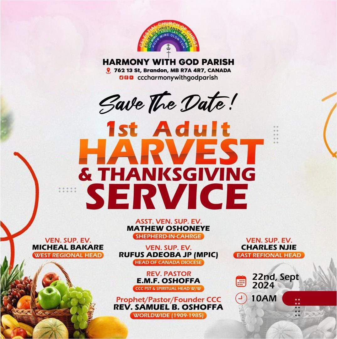 1st Adult Harvest & Thanksgiving Service