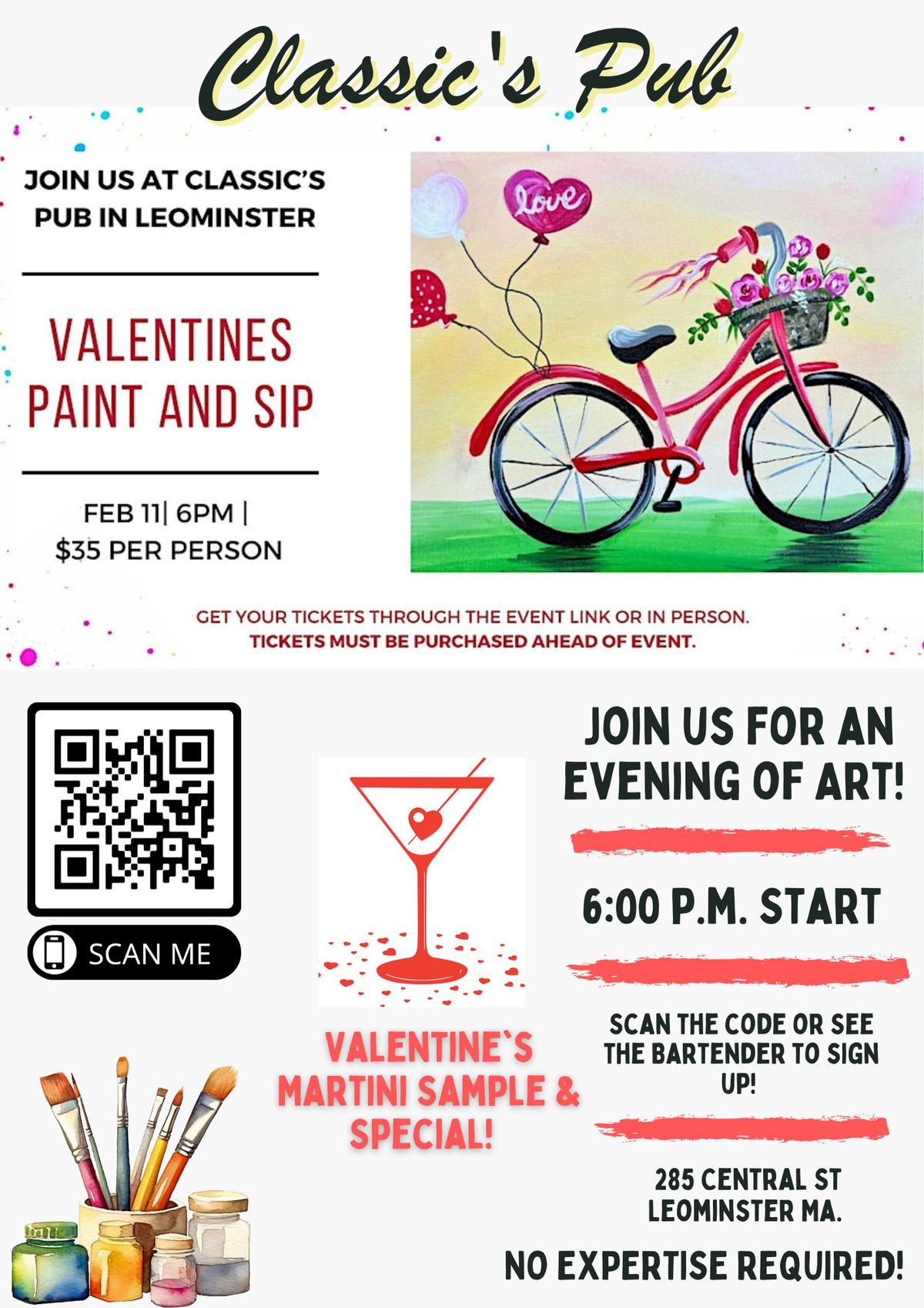 Valentine's Paint and Sip Night at Classic\u2019s! 