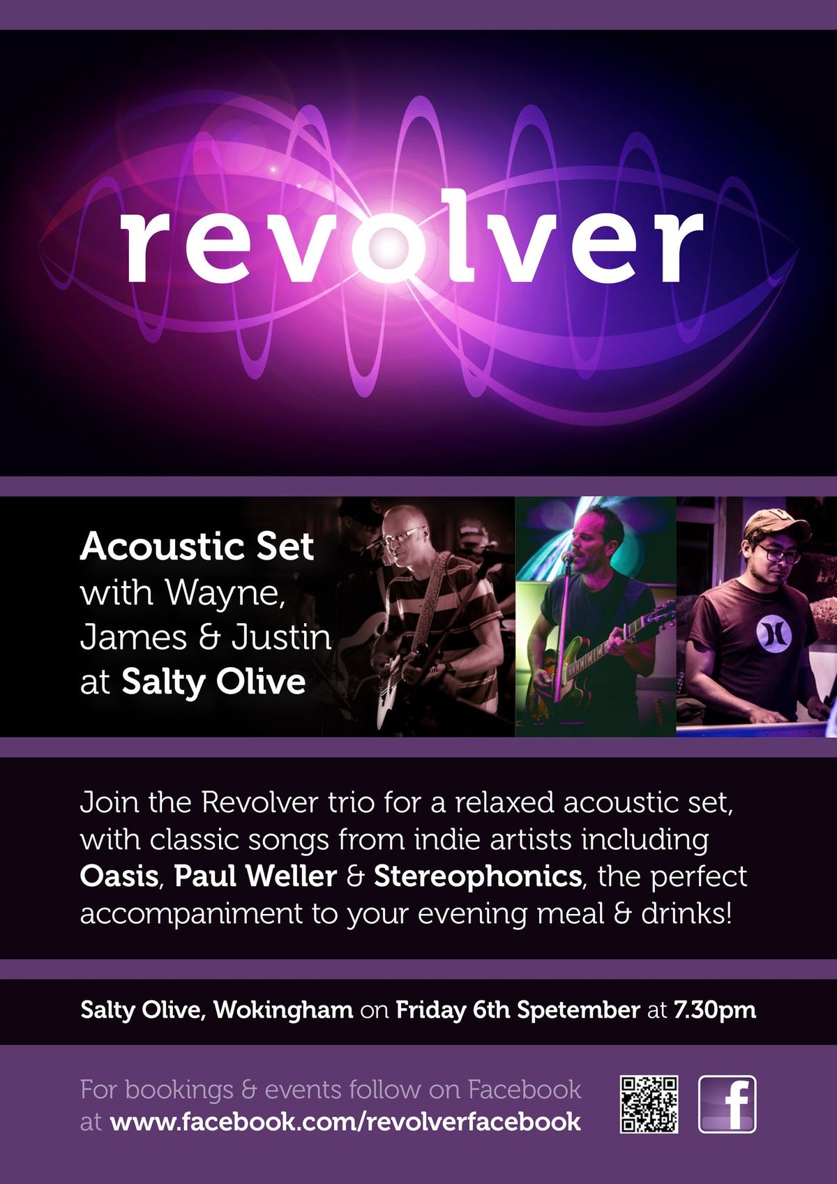 Revolver Gig - Acoustic Trio with Wayne, James & Justin at Salty Olive - 7.30pm