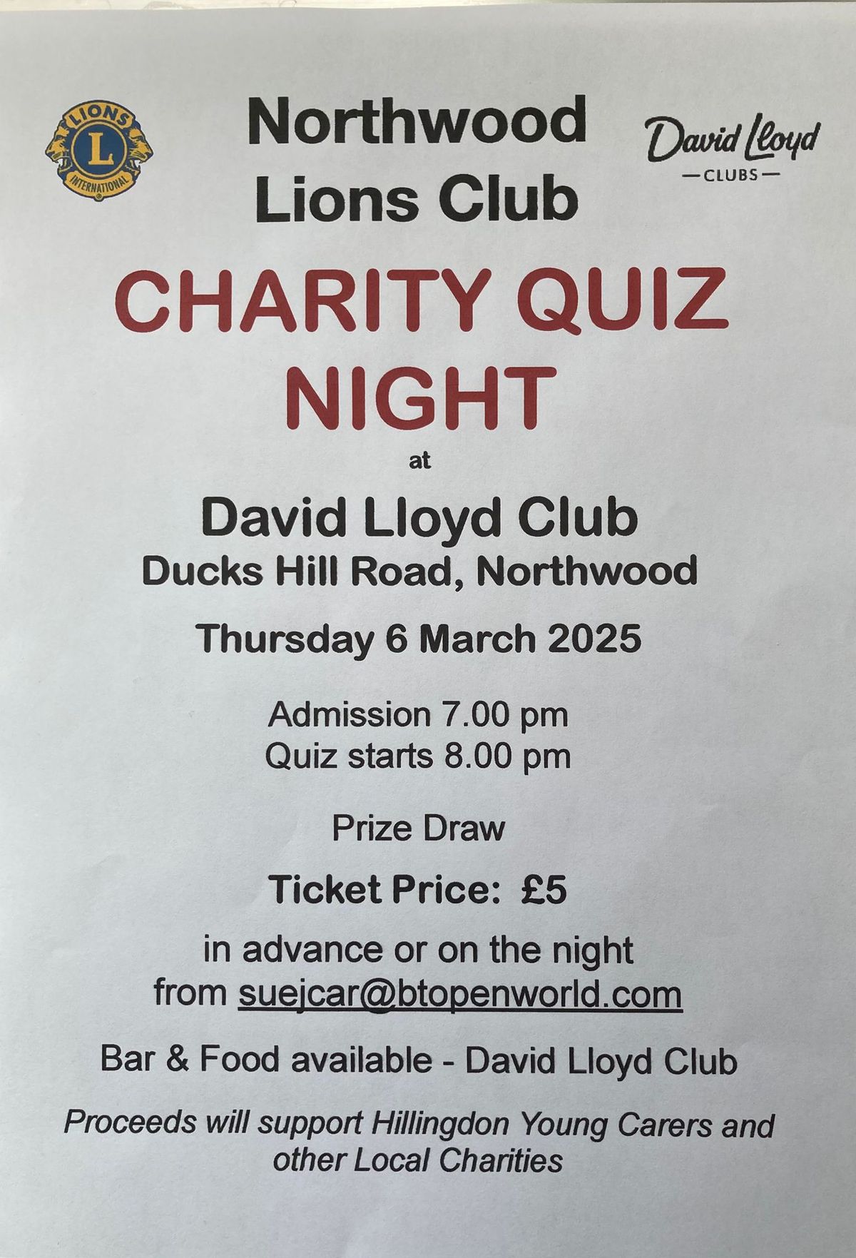 Charity Quiz Night - Northwood Lions Club