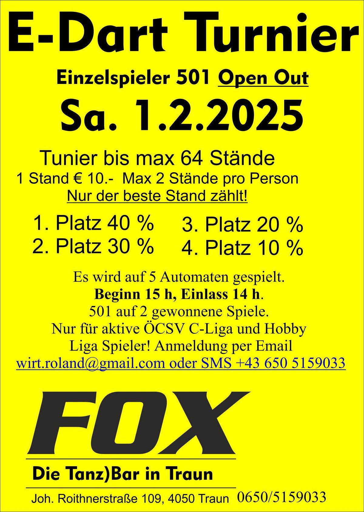 Hobby- und \u00d6CSV C-Liga D-Dart Tunier