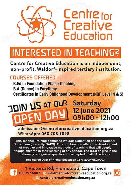 Open Day 12 June 21 Centre For Creative Education Cape Town 12 June 21