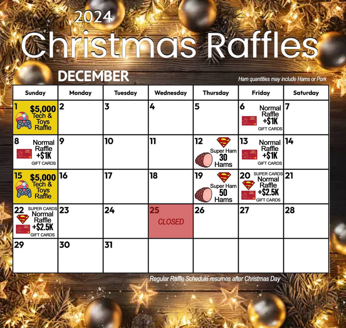 Christmas Raffle Timetable 2024