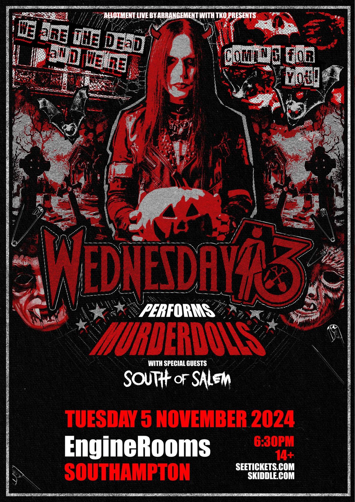 Wednesday 13 performing Murderdolls \u2022 EngineRooms, Southampton \u2022 05.11.24