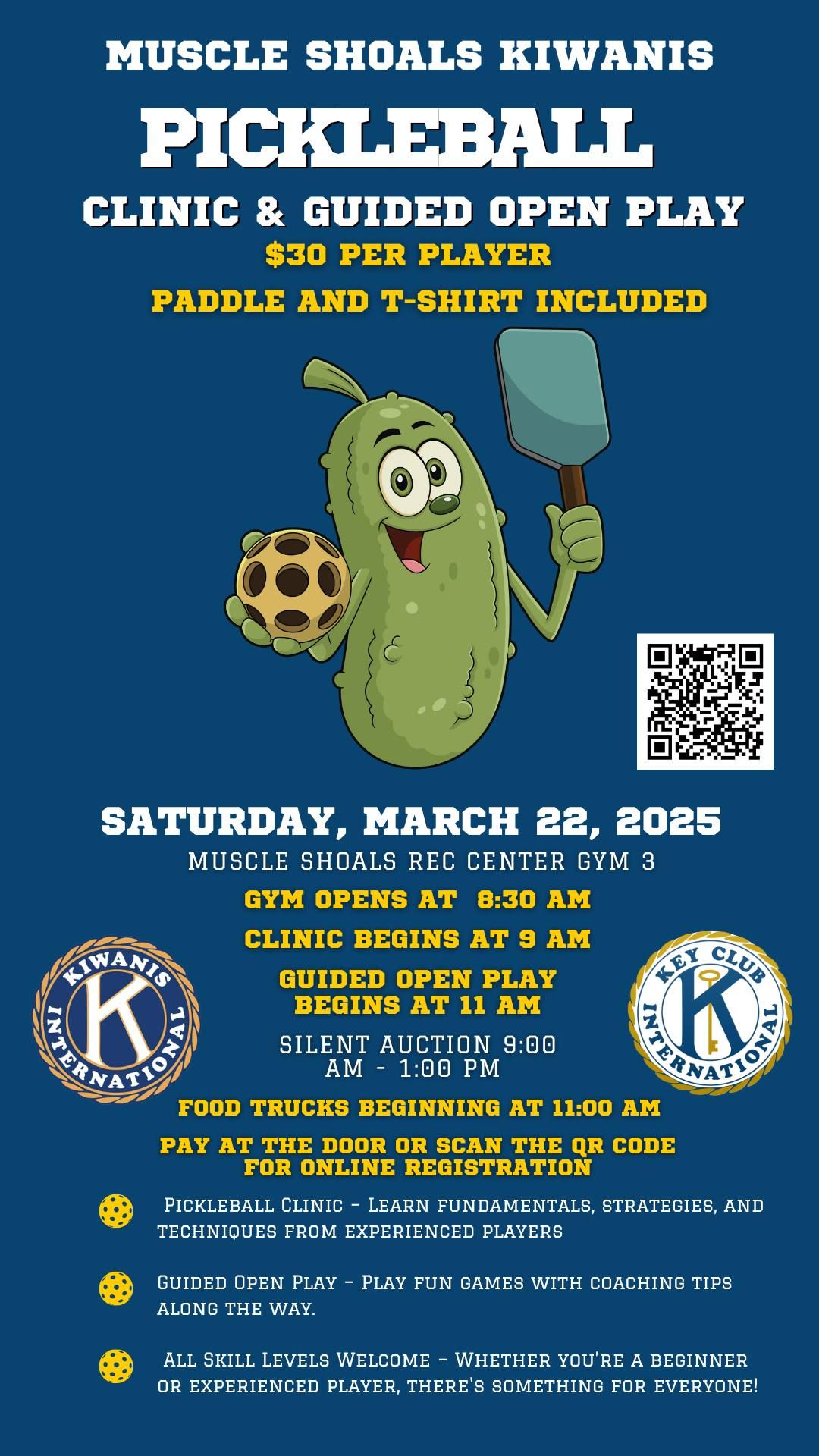 Kiwanis of Muscle Shoals Pickleball Clinic and Guided Open Play 