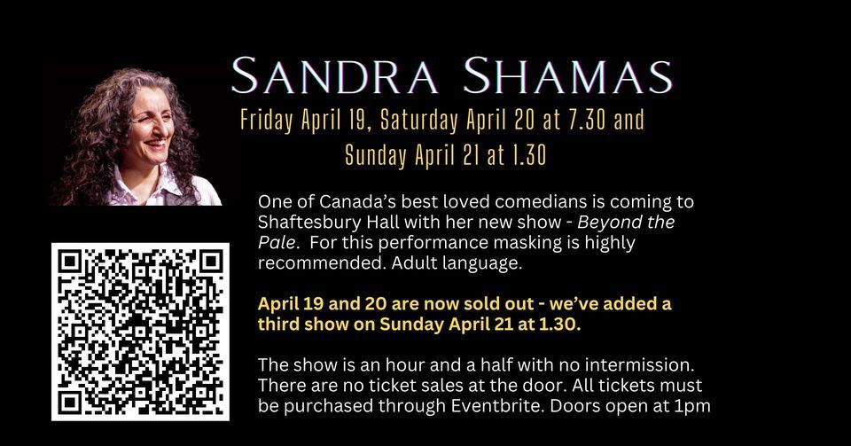 Sandra Shamas at Shaftesbury Hall - April 19 - 7.30 and April 20 at 7.30