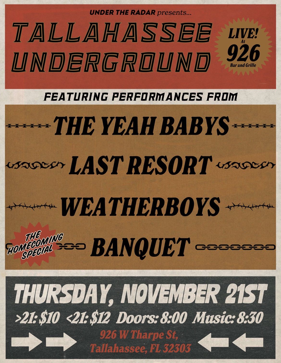 Under the Radar: The Yeah Babys, Last Resort, Weatherboys, Banquet at 926 Bar - Thur Nov 21