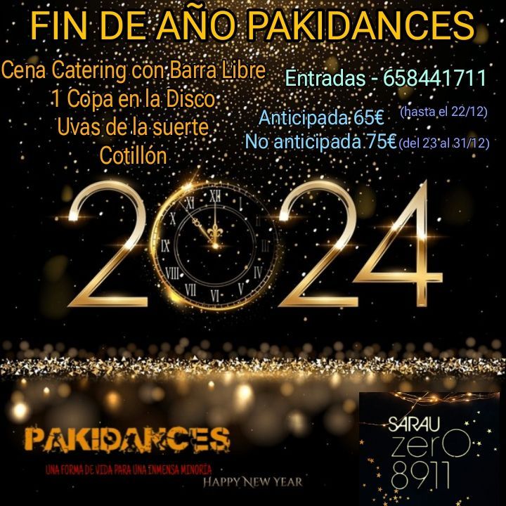 FIN DE A\u00d1O PAKIDANCES EN SARAU, CENA CON BARRA LIBRE,  1COPA , UVAS, COTILL\u00d3N, 