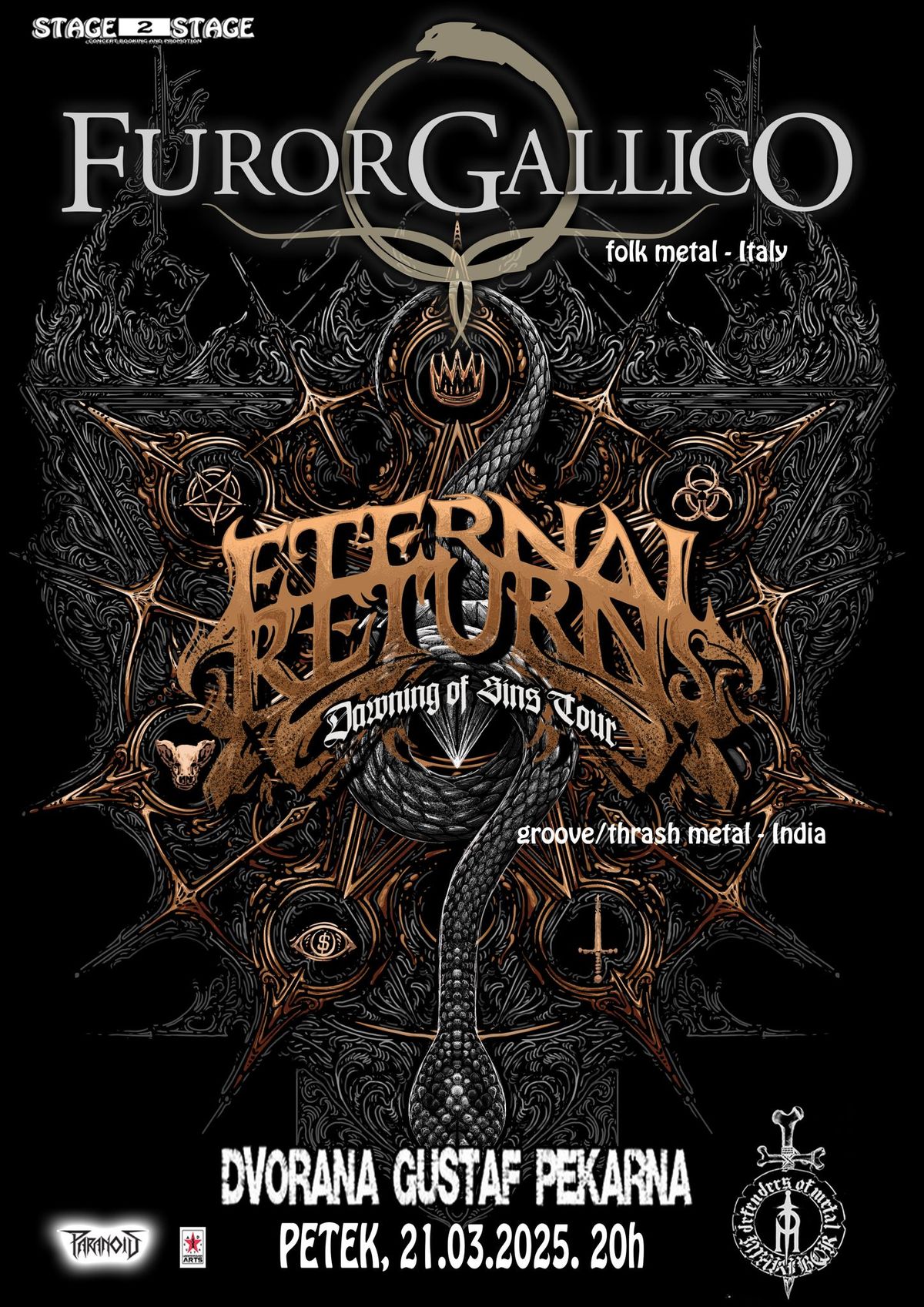 FUROR GALLICO (folk metal - Italy), ETERNAL RETURNS (groove\/thrash metal - India)