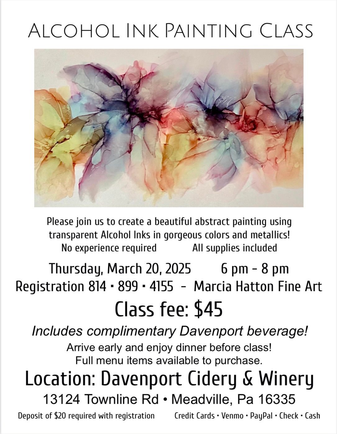 March 20, 2025 Alcohol Ink Painting Class