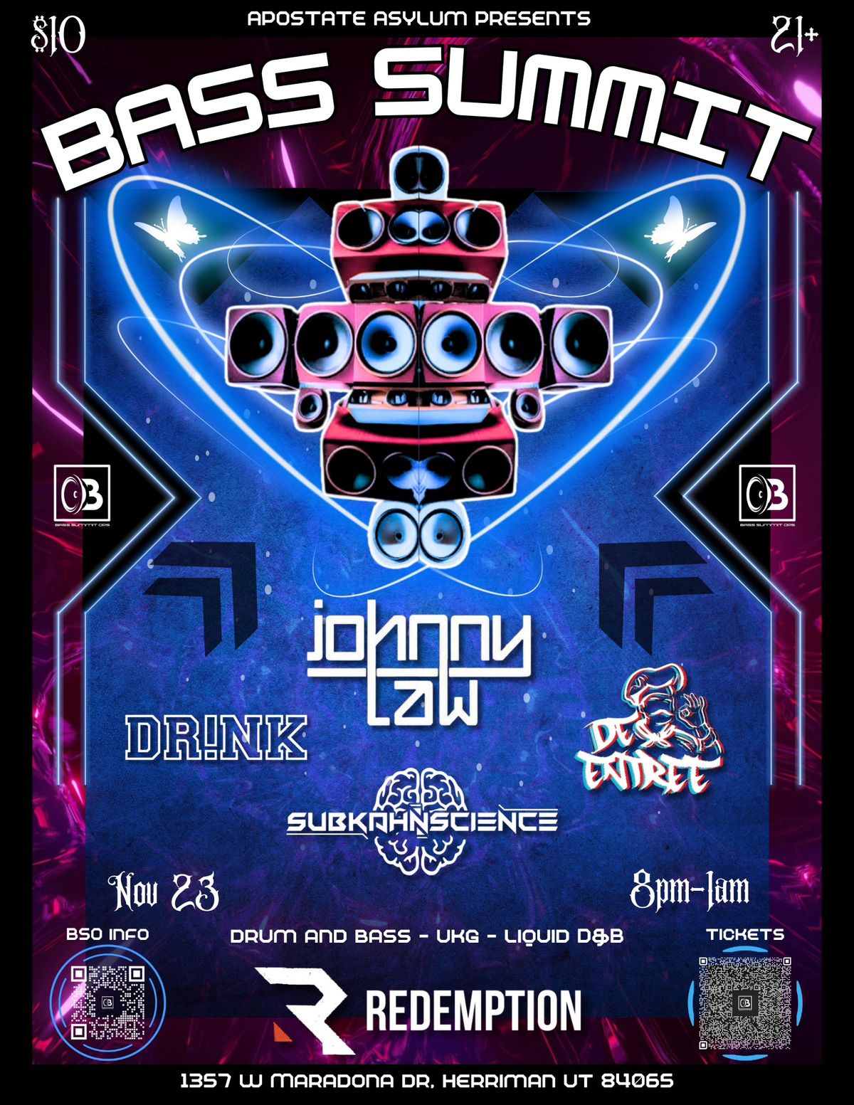 Bass Summit - Liquid Ice Edition Ft Johhny Law, Drink, SubKahnScience, and De Entree