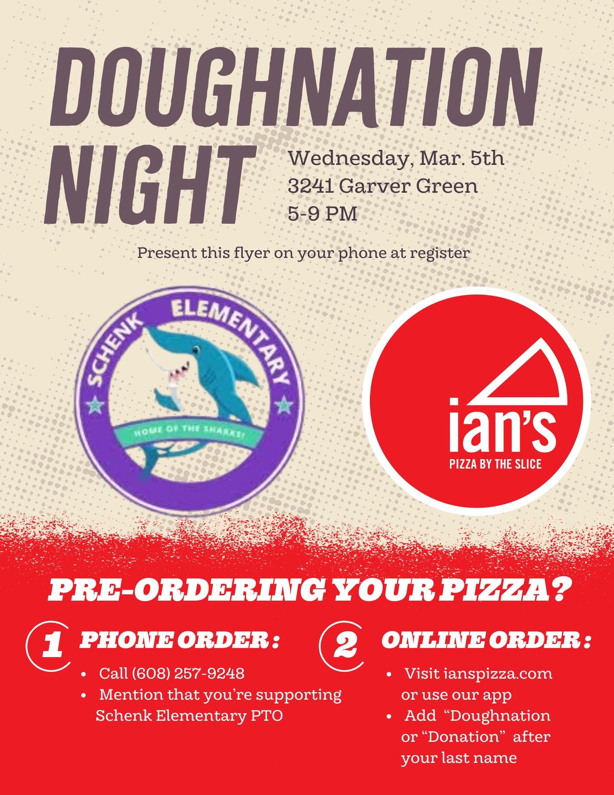 Schenk PTO Doughnation Night at Ian\u2019s. 